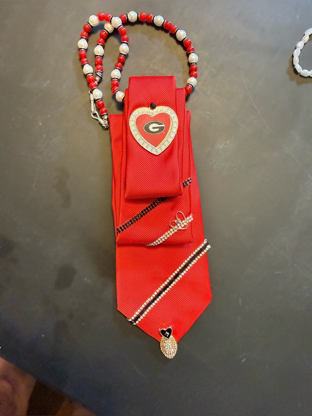 Go Dawgs! UGA Hand-Beaded silk blend Tie Necklace
